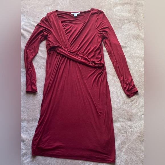 Motherhood Maternity Women Empire Waist Long Sleeve Dress - Burgundy - Size M - Picture 3 of 13